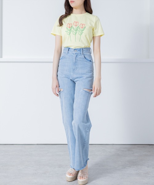 clear（クリア）の「花刺繍半袖Tシャツ（Tシャツ/カットソー・レディース・イエロー/オフホワイト・F）」の15枚目の写真