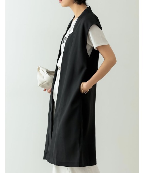 Re:EDIT(リエディ)の「リネンタッチロングジレ(ノーカラージャケット・レディース・ベージュ/ブラック/カーキブラウン・MEDIUM)」の8枚目の写真