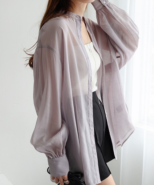 andme(アンドミー)の「シアーボリュームスリーブシャツブラウス(シャツ/ブラウス・レディース・ピンク/オフホワイト/ブラウン系その他/グリーン系その他/ブルー系その他/グレイッシュベージュ/ブルーグリーン/ライトグレー/コーラル/ブラック・M)」の3枚目の写真