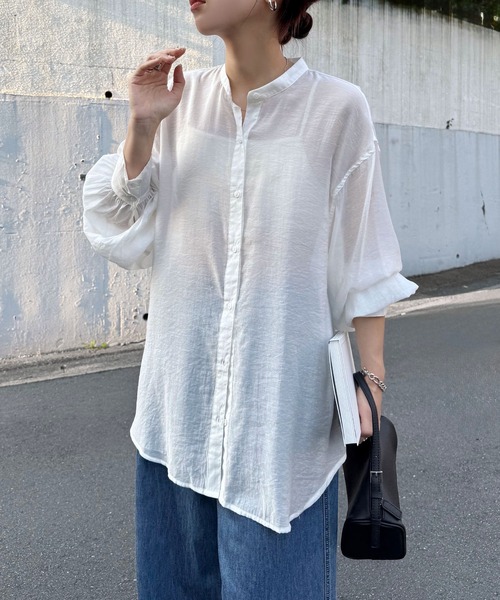【美品】IENA ボリュームスリーブ シアー ブラウス とろみ オーバーサイズ 美品】IENA ボリュームスリーブ シアー ブラウス とろみ