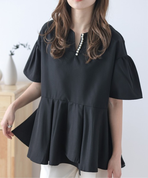 La-gemme（ラジェム）の「パールモチーフプルオーバー（シャツ/ブラウス・レディース・ピンク/ホワイト/ベージュ/ブラック/グレイッシュベージュ・フリー）」の11枚目の写真