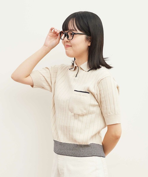 AMBIDEX（アンビデックス）の「☆リサイクルコットン レトロKNIT　POLO（ポロシャツ・レディース・キナリ/ネイビー/レッド・FREE）」の17枚目の写真