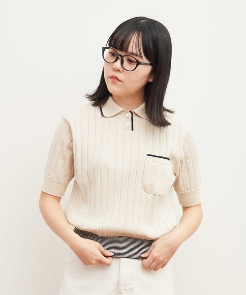 AMBIDEX（アンビデックス）の「☆リサイクルコットン レトロKNIT　POLO（ポロシャツ・レディース・キナリ/ネイビー/レッド・FREE）」の21枚目の写真