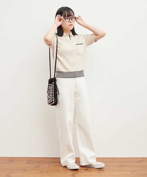 AMBIDEX（アンビデックス）の「☆リサイクルコットン レトロKNIT　POLO（ポロシャツ・レディース・キナリ/ネイビー/レッド・FREE）」の5枚目の写真