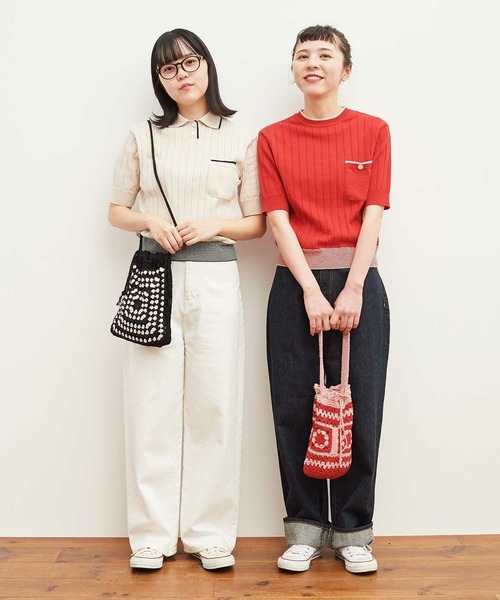 AMBIDEX（アンビデックス）の「☆リサイクルコットン レトロKNIT　POLO（ポロシャツ・レディース・キナリ/ネイビー/レッド・FREE）」の6枚目の写真