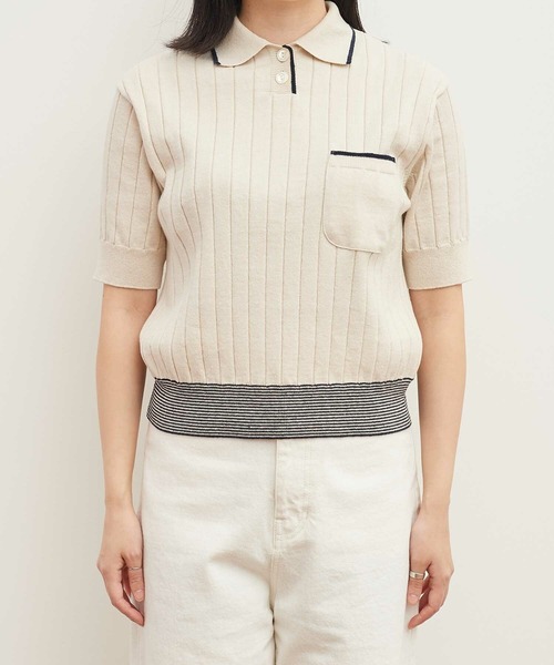 AMBIDEX（アンビデックス）の「☆リサイクルコットン レトロKNIT　POLO（ポロシャツ・レディース・キナリ/ネイビー/レッド・FREE）」の8枚目の写真