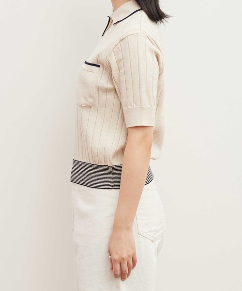 AMBIDEX（アンビデックス）の「☆リサイクルコットン レトロKNIT　POLO（ポロシャツ・レディース・キナリ/ネイビー/レッド・FREE）」の9枚目の写真