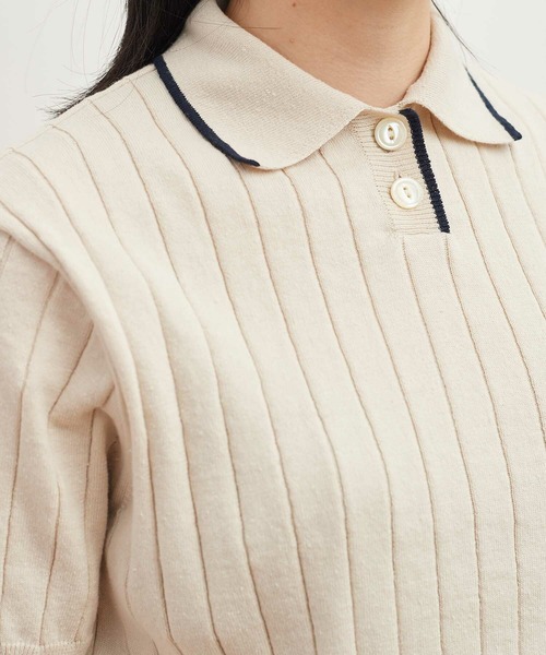 AMBIDEX（アンビデックス）の「☆リサイクルコットン レトロKNIT　POLO（ポロシャツ・レディース・キナリ/ネイビー/レッド・FREE）」の11枚目の写真