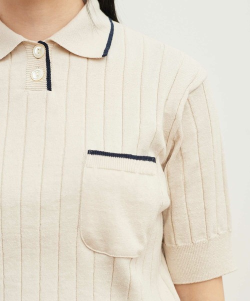 AMBIDEX（アンビデックス）の「☆リサイクルコットン レトロKNIT　POLO（ポロシャツ・レディース・キナリ/ネイビー/レッド・FREE）」の12枚目の写真