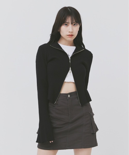 17HR（セブンティーンアワーズ）の「ダブルジップリブニットカーディガン（ニット/セーター・レディース・ホワイト/ブラック/グレー・FREE）」の10枚目の写真