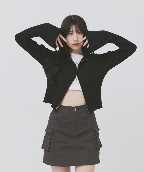 17HR（セブンティーンアワーズ）の「ダブルジップリブニットカーディガン（ニット/セーター・レディース・ホワイト/ブラック/グレー・FREE）」の12枚目の写真