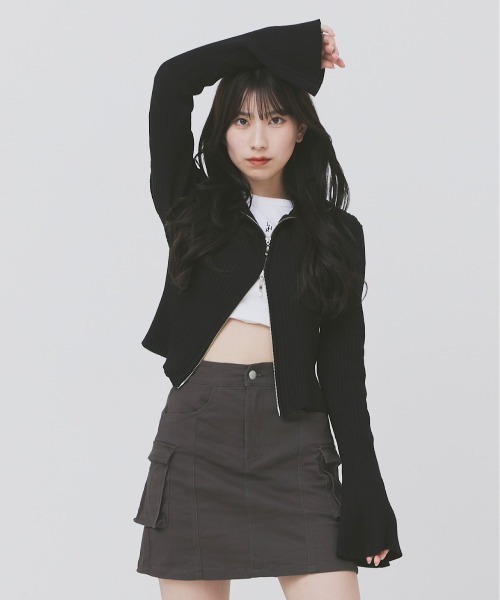 17HR（セブンティーンアワーズ）の「ダブルジップリブニットカーディガン（ニット/セーター・レディース・ホワイト/ブラック/グレー・FREE）」の11枚目の写真