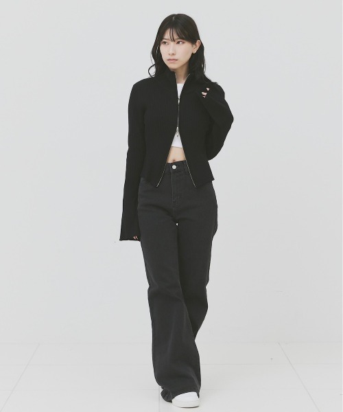 17HR（セブンティーンアワーズ）の「ダブルジップリブニットカーディガン（ニット/セーター・レディース・ホワイト/ブラック/グレー・FREE）」の16枚目の写真