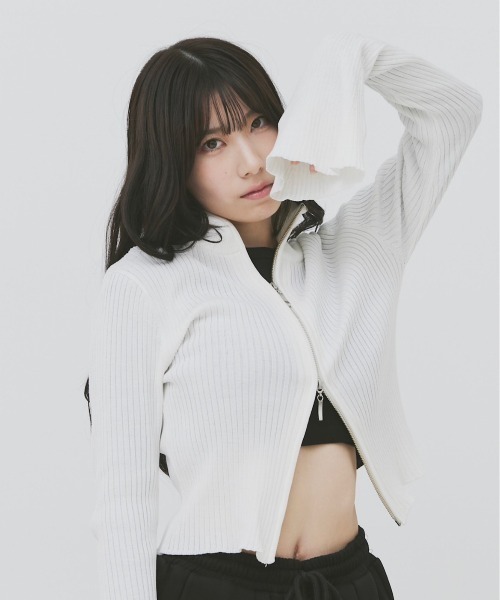 17HR（セブンティーンアワーズ）の「ダブルジップリブニットカーディガン（ニット/セーター・レディース・ホワイト/ブラック/グレー・FREE）」の17枚目の写真