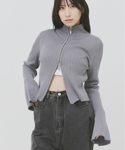 17HR（セブンティーンアワーズ）の「ダブルジップリブニットカーディガン（ニット/セーター・レディース・ホワイト/ブラック/グレー・FREE）」の8枚目の写真