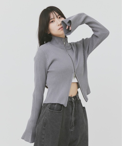 17HR（セブンティーンアワーズ）の「ダブルジップリブニットカーディガン（ニット/セーター・レディース・ホワイト/ブラック/グレー・FREE）」の7枚目の写真