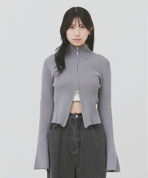 17HR（セブンティーンアワーズ）の「ダブルジップリブニットカーディガン（ニット/セーター・レディース・ホワイト/ブラック/グレー・FREE）」の4枚目の写真