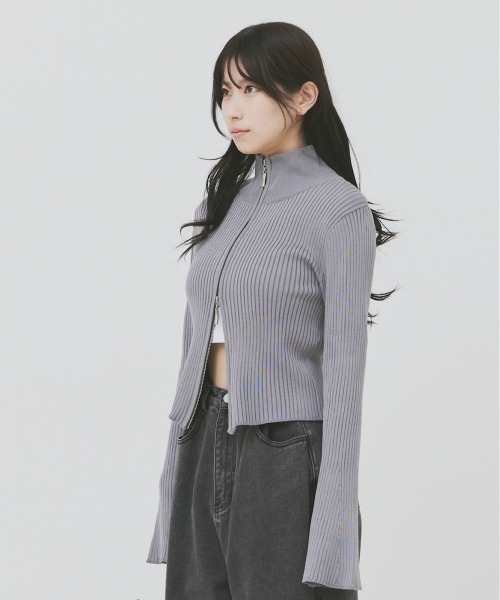 17HR（セブンティーンアワーズ）の「ダブルジップリブニットカーディガン（ニット/セーター・レディース・ホワイト/ブラック/グレー・FREE）」の5枚目の写真