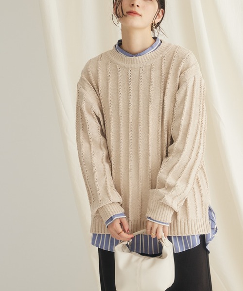 CRAFT STANDARD BOUTIQUE（クラフトスタンダードブティック）の「洗えるモールニット柄編みプルオーバー（ニット/セーター・レディース・ブルー/アイボリー/ネイビー/パープル/ベージュ/マスタード/ブラック・FREE）」の3枚目の写真