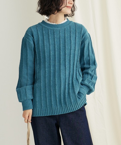 CRAFT STANDARD BOUTIQUE（クラフトスタンダードブティック）の「洗えるモールニット柄編みプルオーバー（ニット/セーター・レディース・ブルー/アイボリー/ネイビー/パープル/ベージュ/マスタード/ブラック・FREE）」の5枚目の写真