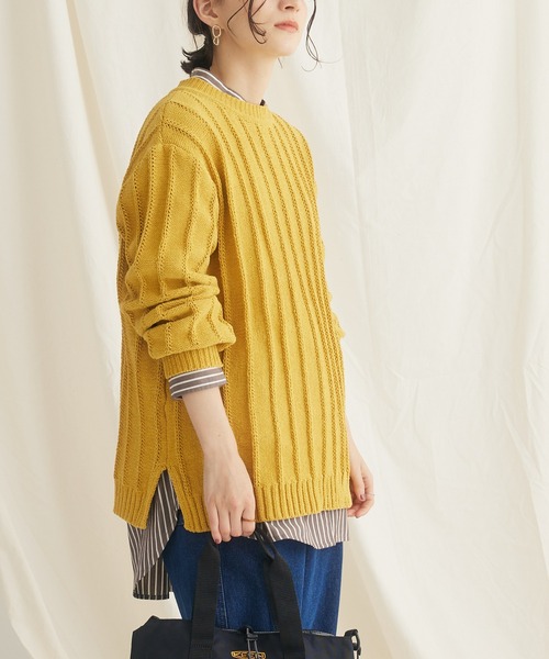 CRAFT STANDARD BOUTIQUE（クラフトスタンダードブティック）の「洗えるモールニット柄編みプルオーバー（ニット/セーター・レディース・ブルー/アイボリー/ネイビー/パープル/ベージュ/マスタード/ブラック・FREE）」の7枚目の写真