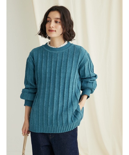 CRAFT STANDARD BOUTIQUE（クラフトスタンダードブティック）の「洗えるモールニット柄編みプルオーバー（ニット/セーター・レディース・ブルー/アイボリー/ネイビー/パープル/ベージュ/マスタード/ブラック・FREE）」の8枚目の写真