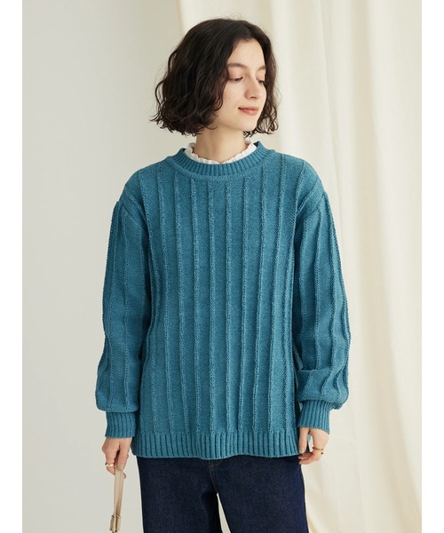 CRAFT STANDARD BOUTIQUE（クラフトスタンダードブティック）の「洗えるモールニット柄編みプルオーバー（ニット/セーター・レディース・ブルー/アイボリー/ネイビー/パープル/ベージュ/マスタード/ブラック・FREE）」の9枚目の写真