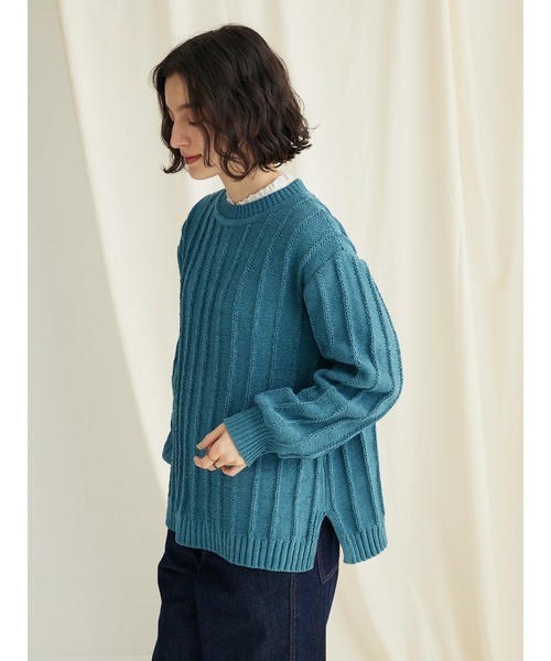 CRAFT STANDARD BOUTIQUE（クラフトスタンダードブティック）の「洗えるモールニット柄編みプルオーバー（ニット/セーター・レディース・ブルー/アイボリー/ネイビー/パープル/ベージュ/マスタード/ブラック・FREE）」の10枚目の写真