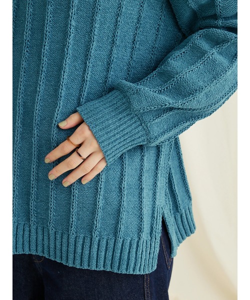CRAFT STANDARD BOUTIQUE（クラフトスタンダードブティック）の「洗えるモールニット柄編みプルオーバー（ニット/セーター・レディース・ブルー/アイボリー/ネイビー/パープル/ベージュ/マスタード/ブラック・FREE）」の14枚目の写真