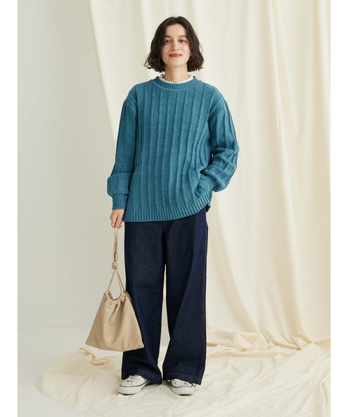 CRAFT STANDARD BOUTIQUE（クラフトスタンダードブティック）の「洗えるモールニット柄編みプルオーバー（ニット/セーター・レディース・ブルー/アイボリー/ネイビー/パープル/ベージュ/マスタード/ブラック・FREE）」の16枚目の写真