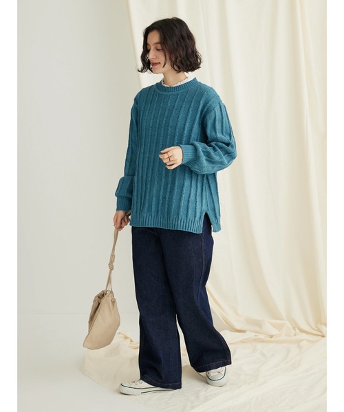 CRAFT STANDARD BOUTIQUE（クラフトスタンダードブティック）の「洗えるモールニット柄編みプルオーバー（ニット/セーター・レディース・ブルー/アイボリー/ネイビー/パープル/ベージュ/マスタード/ブラック・FREE）」の17枚目の写真