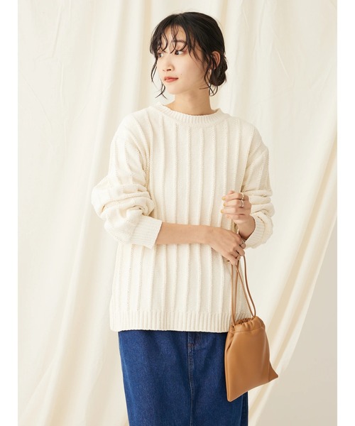 CRAFT STANDARD BOUTIQUE（クラフトスタンダードブティック）の「洗えるモールニット柄編みプルオーバー（ニット/セーター・レディース・ブルー/アイボリー/ネイビー/パープル/ベージュ/マスタード/ブラック・FREE）」の20枚目の写真