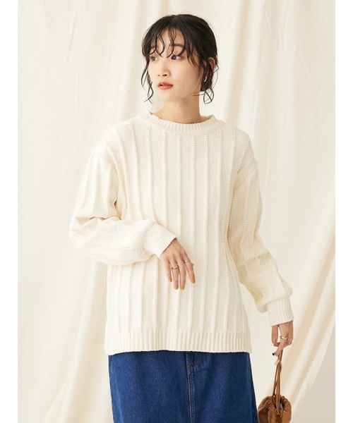 CRAFT STANDARD BOUTIQUE（クラフトスタンダードブティック）の「洗えるモールニット柄編みプルオーバー（ニット/セーター・レディース・ブルー/アイボリー/ネイビー/パープル/ベージュ/マスタード/ブラック・FREE）」の21枚目の写真