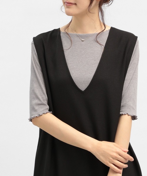 GLOBAL WORK Smile Seed Store(グローバルワーク スマイルシードストア)の「華奢リブTシャツ5分袖/175791(Tシャツ/カットソー・レディース・オフホワイト/ブラック/ダークグレー/グレイッシュベージュ/杢グレー・SMALL/X-LARGE/MEDIUM/LARGE)」の4枚目の写真