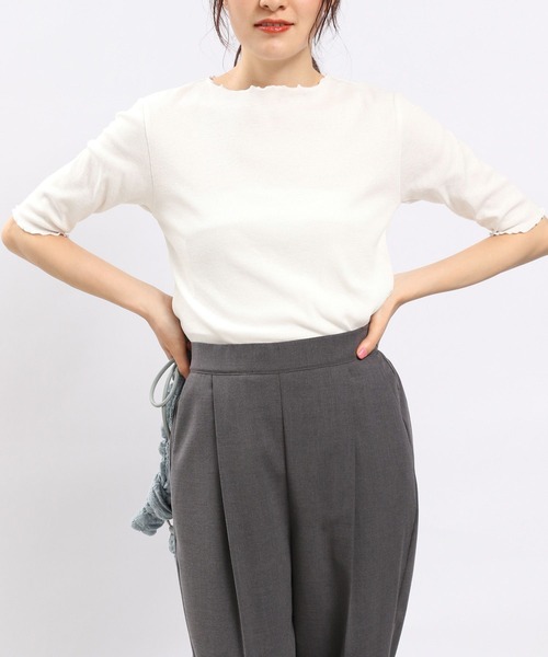 GLOBAL WORK Smile Seed Store(グローバルワーク スマイルシードストア)の「華奢リブTシャツ5分袖/175791(Tシャツ/カットソー・レディース・オフホワイト/ブラック/ダークグレー/グレイッシュベージュ/杢グレー・SMALL/X-LARGE/MEDIUM/LARGE)」の9枚目の写真