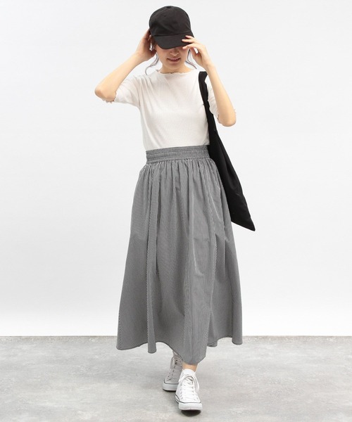 GLOBAL WORK Smile Seed Store(グローバルワーク スマイルシードストア)の「華奢リブTシャツ5分袖/175791(Tシャツ/カットソー・レディース・オフホワイト/ブラック/ダークグレー/グレイッシュベージュ/杢グレー・SMALL/X-LARGE/MEDIUM/LARGE)」の10枚目の写真