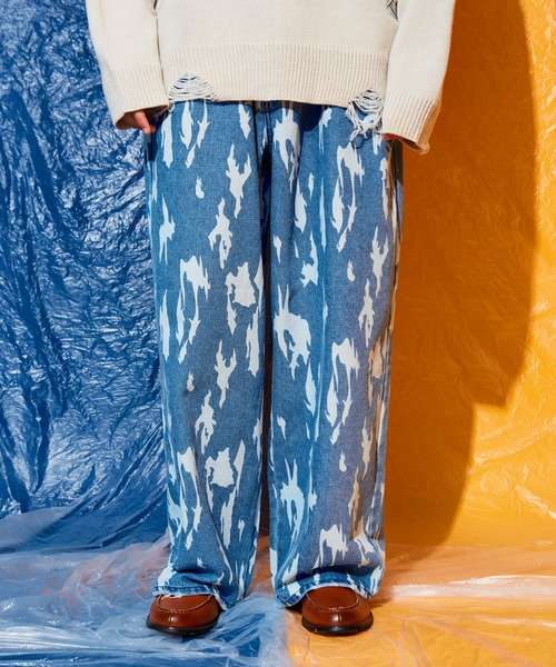 Adoon plain(アドーンプレーン)の「ブリーチワイドデニムパンツ(デニムパンツ・メンズ・ブラック/インディゴブルー・SMALL/MEDIUM/LARGE)」の3枚目の写真