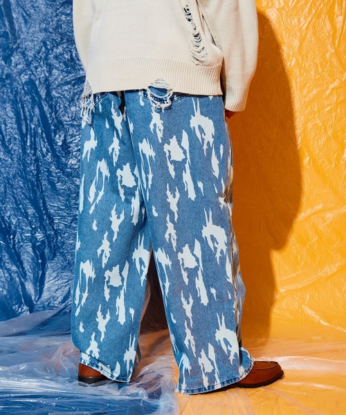 Adoon plain(アドーンプレーン)の「ブリーチワイドデニムパンツ(デニムパンツ・メンズ・ブラック/インディゴブルー・SMALL/MEDIUM/LARGE)」の7枚目の写真