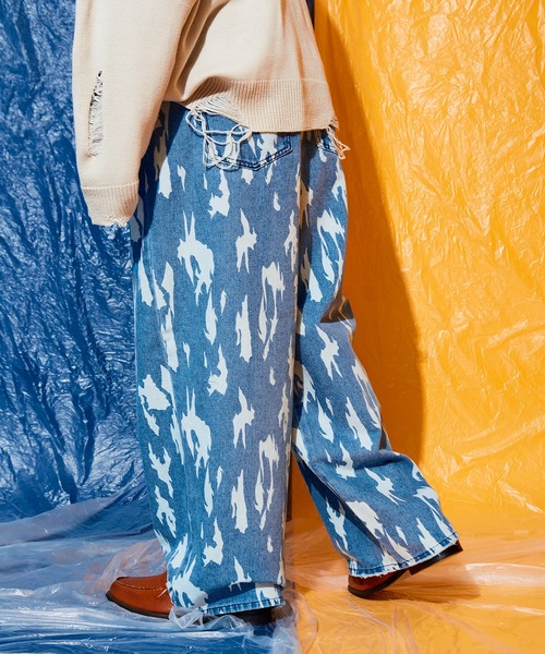 Adoon plain(アドーンプレーン)の「ブリーチワイドデニムパンツ(デニムパンツ・メンズ・ブラック/インディゴブルー・SMALL/MEDIUM/LARGE)」の4枚目の写真