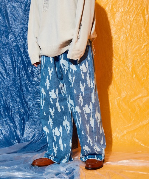 Adoon plain(アドーンプレーン)の「ブリーチワイドデニムパンツ(デニムパンツ・メンズ・ブラック/インディゴブルー・SMALL/MEDIUM/LARGE)」の6枚目の写真
