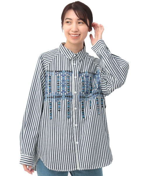 CARRI ストライプ柄刺繍シャツ 新品 インディゴストライプ刺繍シャツ（シャツ/ブラウス）｜チチカカ