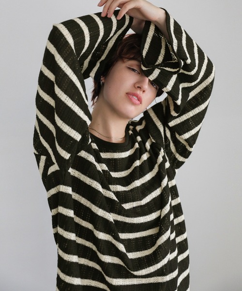 select MOCA(セレクトモカ)の「ボーダーレースオーバーサマーニット(ニット/セーター・レディース・ホワイト×ブラック/ブラック系その他・FREE)」の16枚目の写真