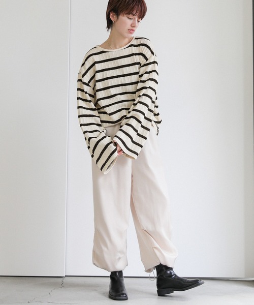 select MOCA(セレクトモカ)の「ボーダーレースオーバーサマーニット(ニット/セーター・レディース・ホワイト×ブラック/ブラック系その他・FREE)」の13枚目の写真