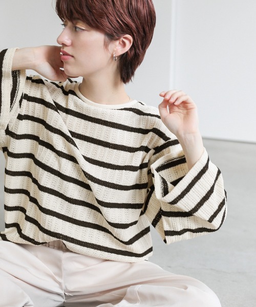 select MOCA(セレクトモカ)の「ボーダーレースオーバーサマーニット(ニット/セーター・レディース・ホワイト×ブラック/ブラック系その他・FREE)」の9枚目の写真