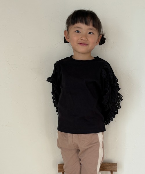 MAKE YOUR DAY(メイクユアデイ)の「異素材フリル長袖Tシャツ■80~140cm(Tシャツ/カットソー・キッズ・ブラック/クリーム/オフホワイト・110/130/120/140/100/80/90)」の22枚目の写真