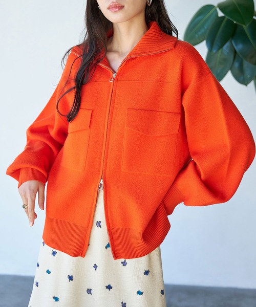 VIS（ビス）の「Wジップニットブルゾンカーディガン（カーディガン/ボレロ・レディース・ホワイト系その他5/ブルー系その他/オレンジ系その他・FREE）」の3枚目の写真