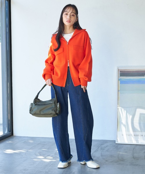 VIS（ビス）の「Wジップニットブルゾンカーディガン（カーディガン/ボレロ・レディース・ホワイト系その他5/ブルー系その他/オレンジ系その他・FREE）」の8枚目の写真