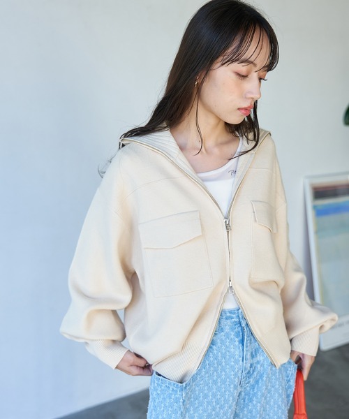 VIS（ビス）の「Wジップニットブルゾンカーディガン（カーディガン/ボレロ・レディース・ホワイト系その他5/ブルー系その他/オレンジ系その他・FREE）」の17枚目の写真