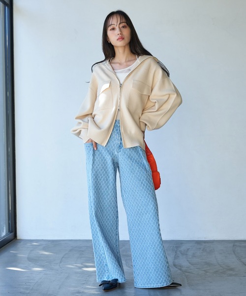 VIS（ビス）の「Wジップニットブルゾンカーディガン（カーディガン/ボレロ・レディース・ホワイト系その他5/ブルー系その他/オレンジ系その他・FREE）」の12枚目の写真