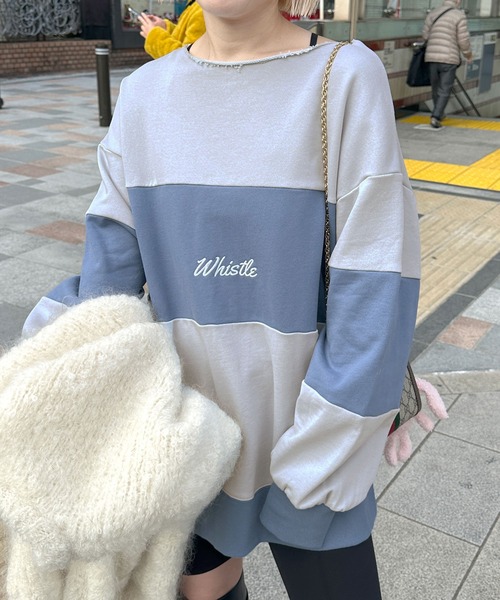 Alley by w closet（アリーバイダブルクローゼット）の「【Alley】配色切替プルオーバー（スウェット・レディース・ピンク/ブルー・FREE）」の2枚目の写真